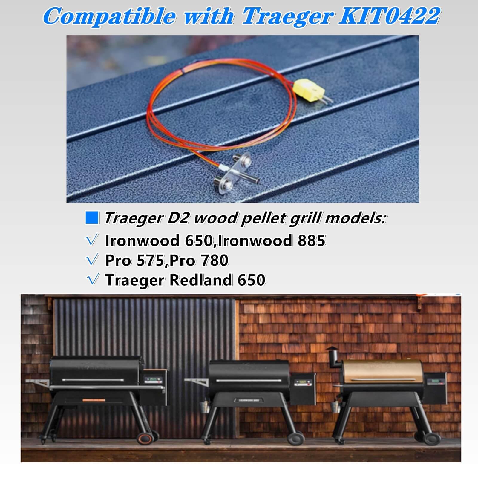 XYWZV thermocouple probe kit compatible with D2 Pro and Ironwood grills.