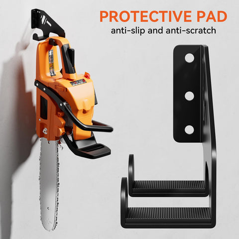 XZHXFX protective rubber pad on the chainsaw hanger protects finishes during storage.