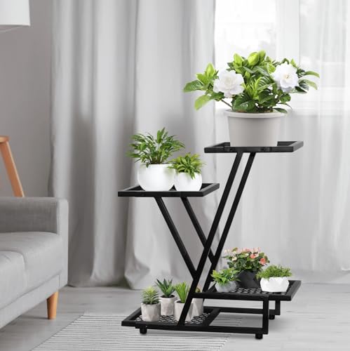 XZHXZH 4Tier plant stand on patio saves space while showcasing plants.