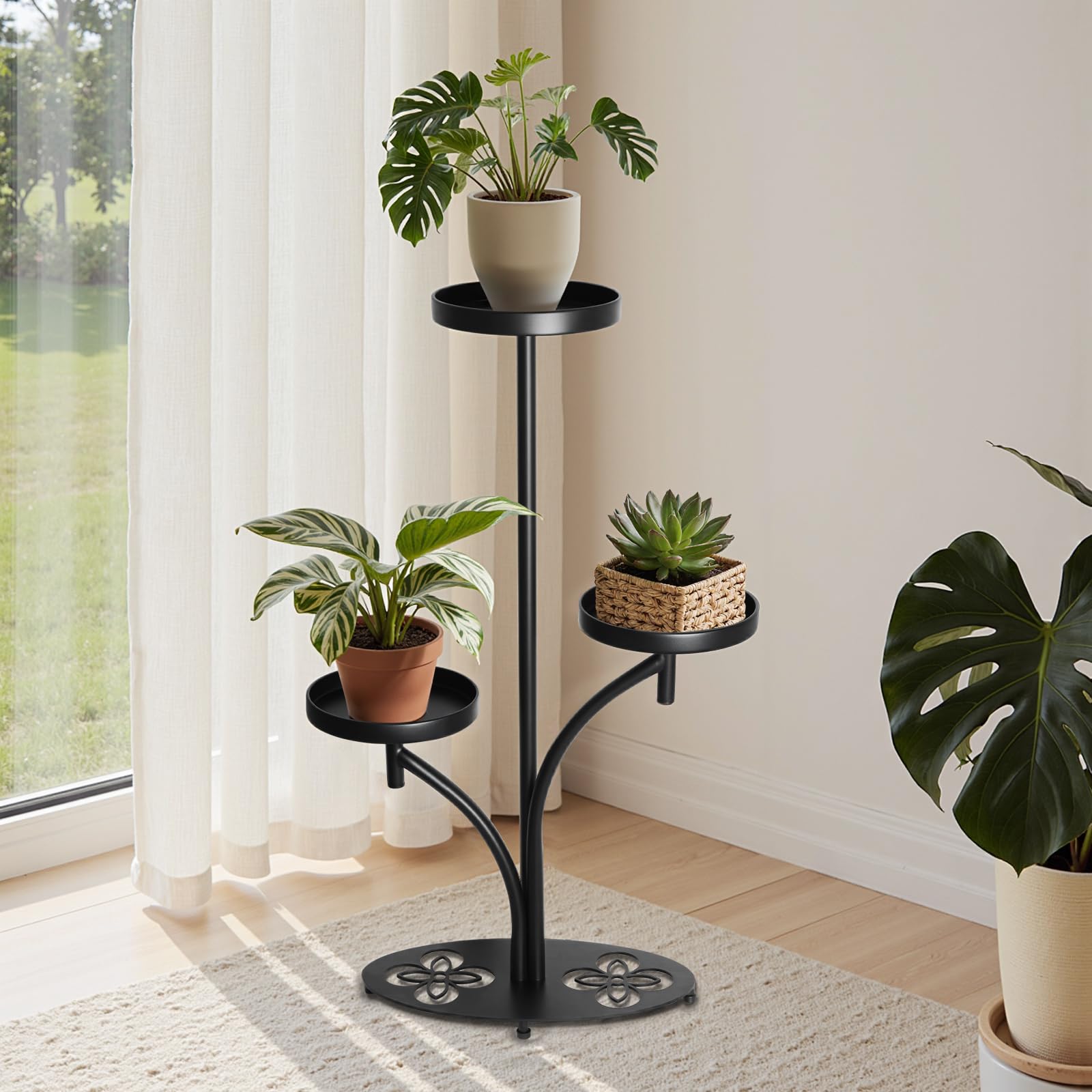 XZHXZH indoor 3-tier plant stand with four-leaf clover base for stylish plant displays.