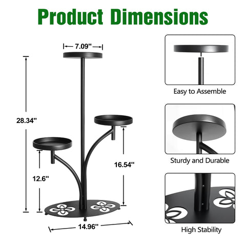 XZHXZH tall black metal plant stand elevates greenery in living rooms.