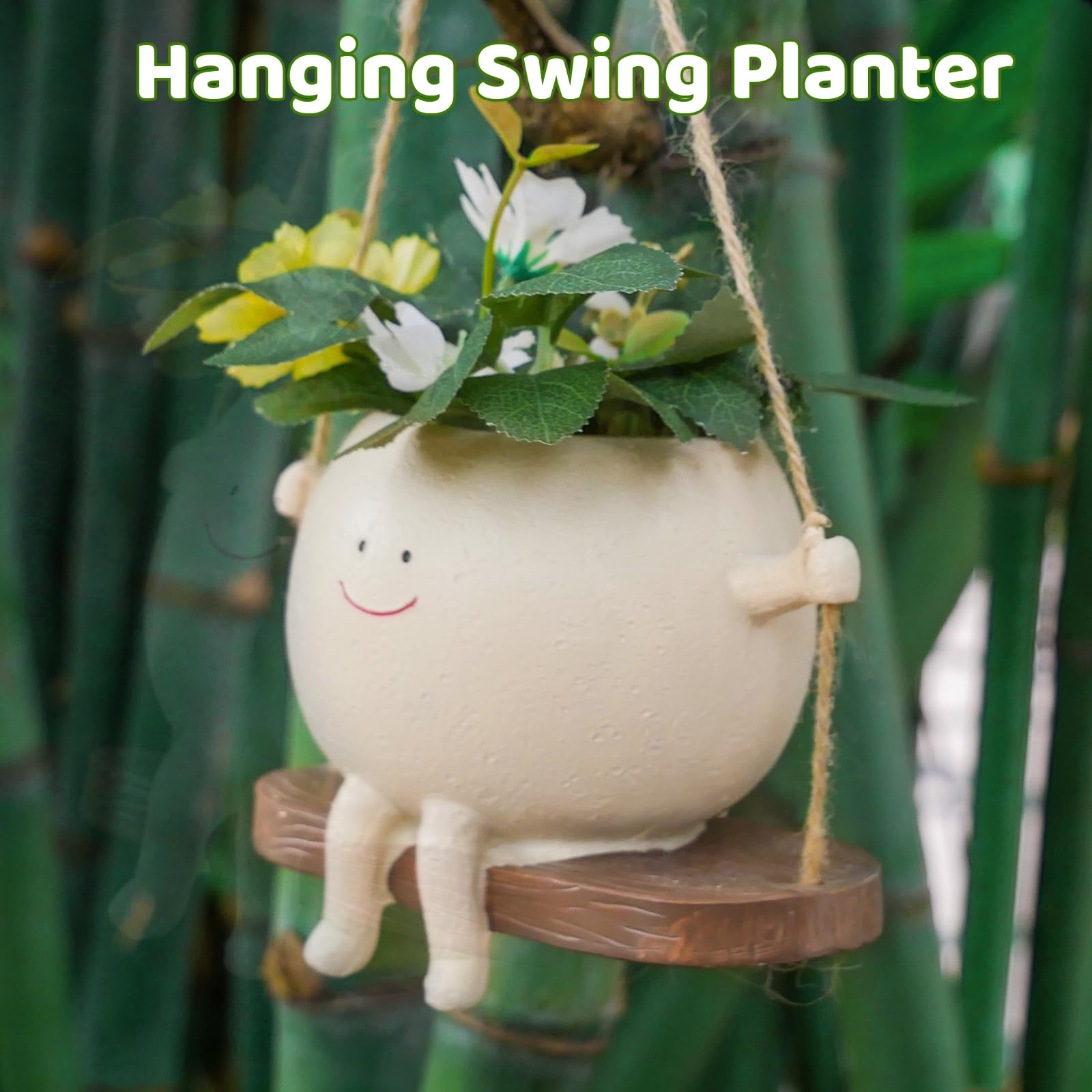 Xzunk resin head planter closeup emphasizes craft and personality for shelves.