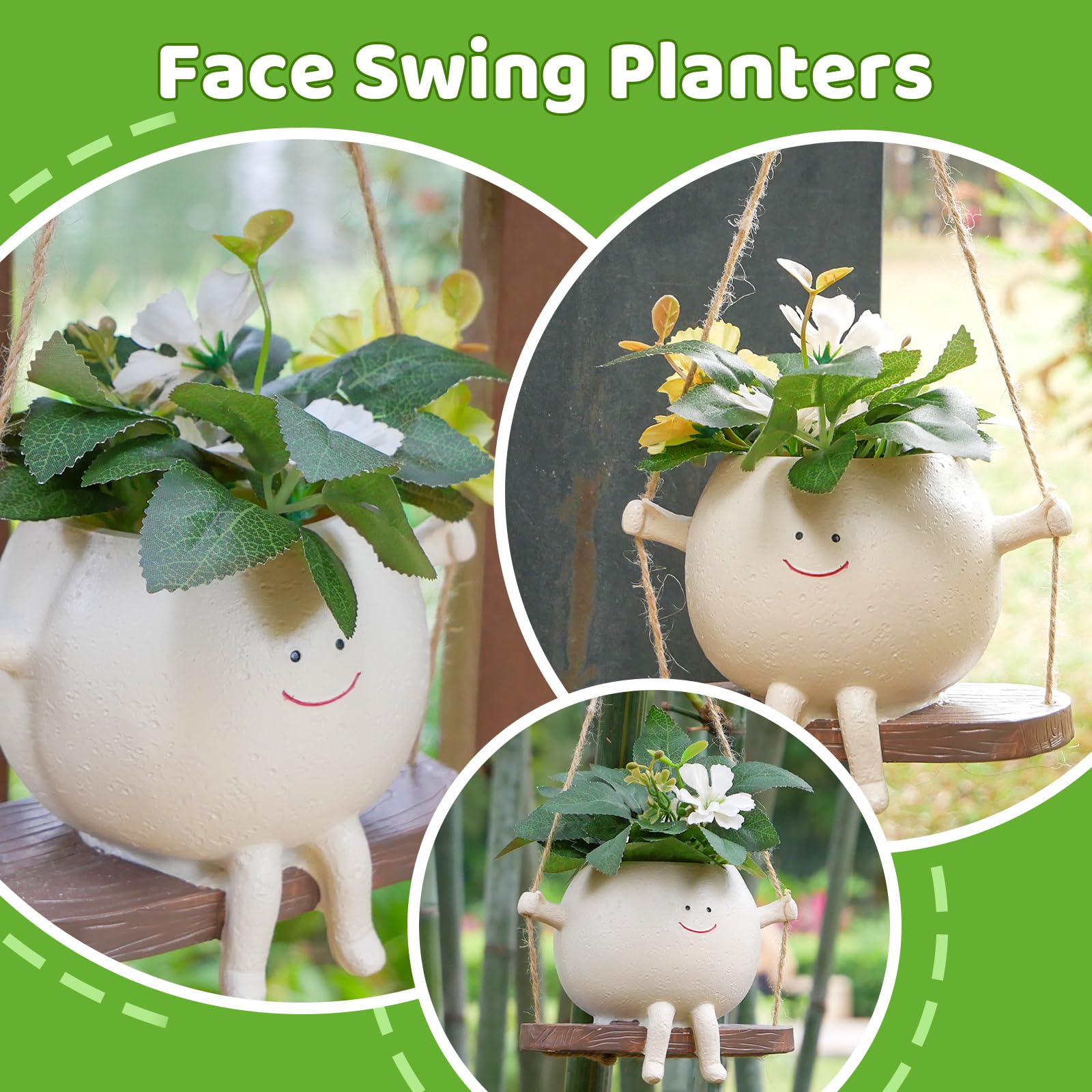 Xzunk succulents in swing planter demonstrate compact garden options.