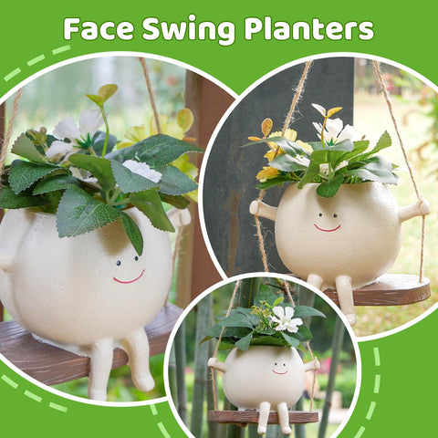 Xzunk succulents in swing planter demonstrate compact garden options.
