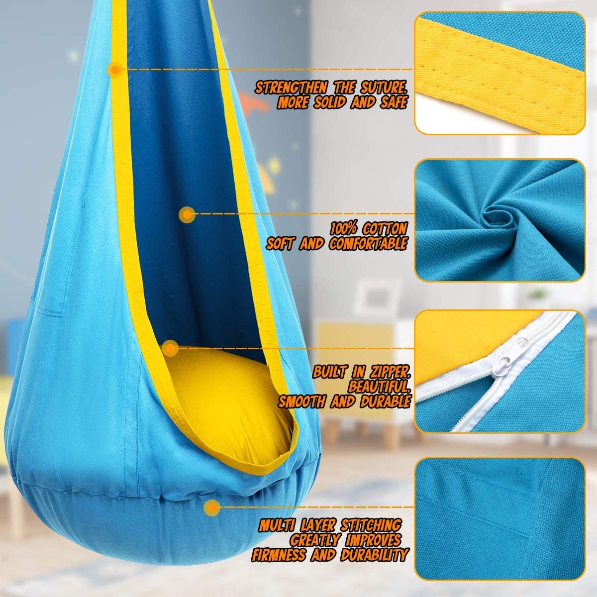 Y-STOP pod swing seat inflatable pillow highlights plush support