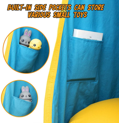 Y-STOP pod swing seat pocket storage keeps toys and phones within reach