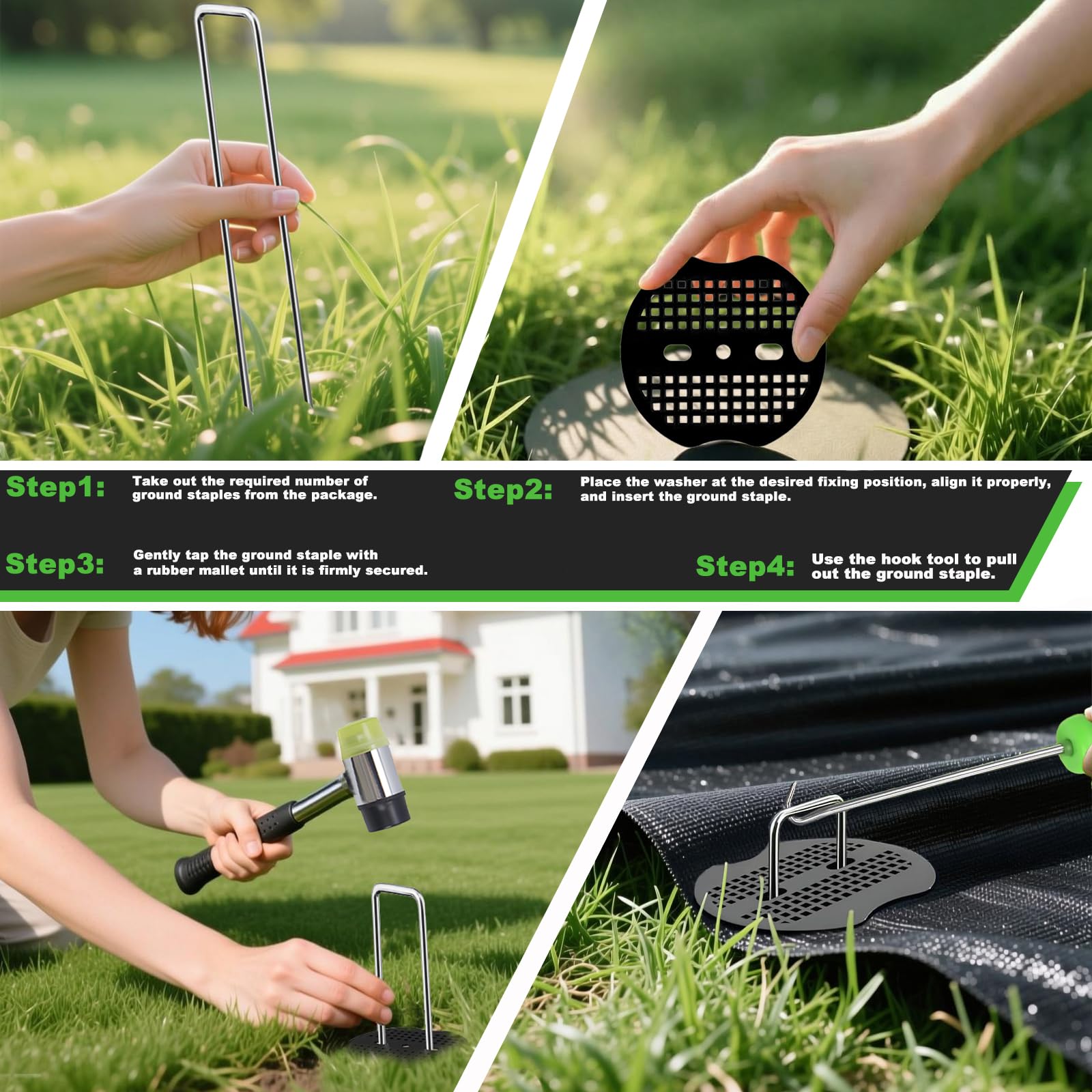 YACOO landscape stakes securing tarps hoses and decor.