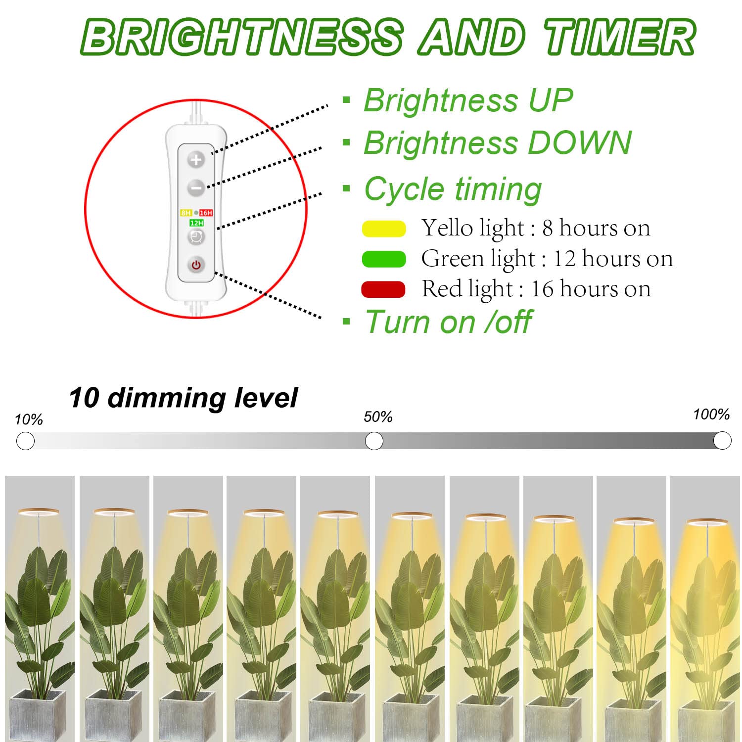Yadoker 10-level brightness enables precise light intensity for every leaf.