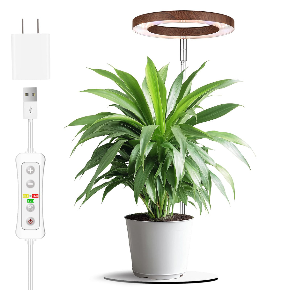 Yadoker 72 LEDs grow light on a compact desk for herbs and succulents.
