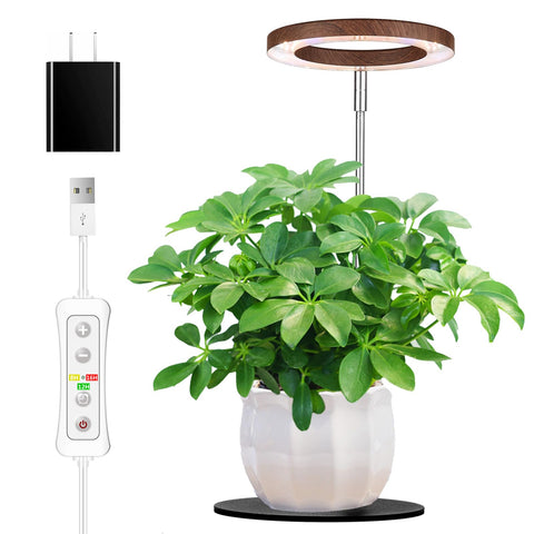 Yadoker grow light in a compact desk setup boosts indoor herbs.