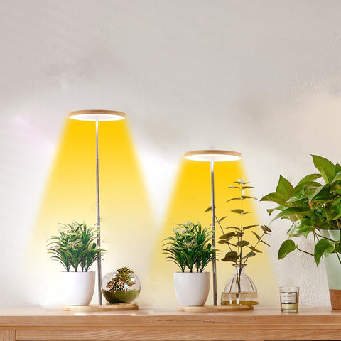 Yadoker bamboo mini LED grow light provides bright spectrum for small indoor gardens.