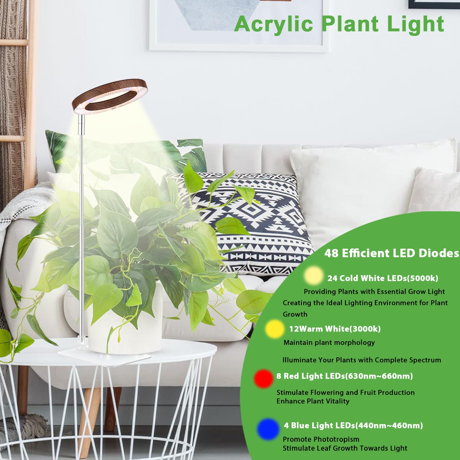 Yadoker grow light height adjustable adapts to plant height for even coverage.