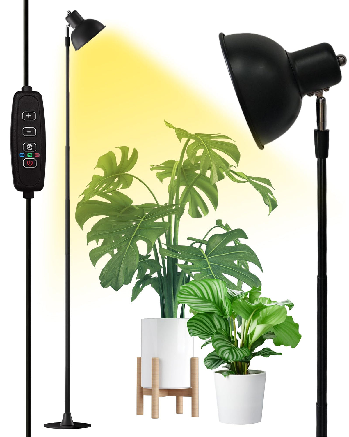 Yadoker grow light side view with compact aluminum housing for indoor plants.