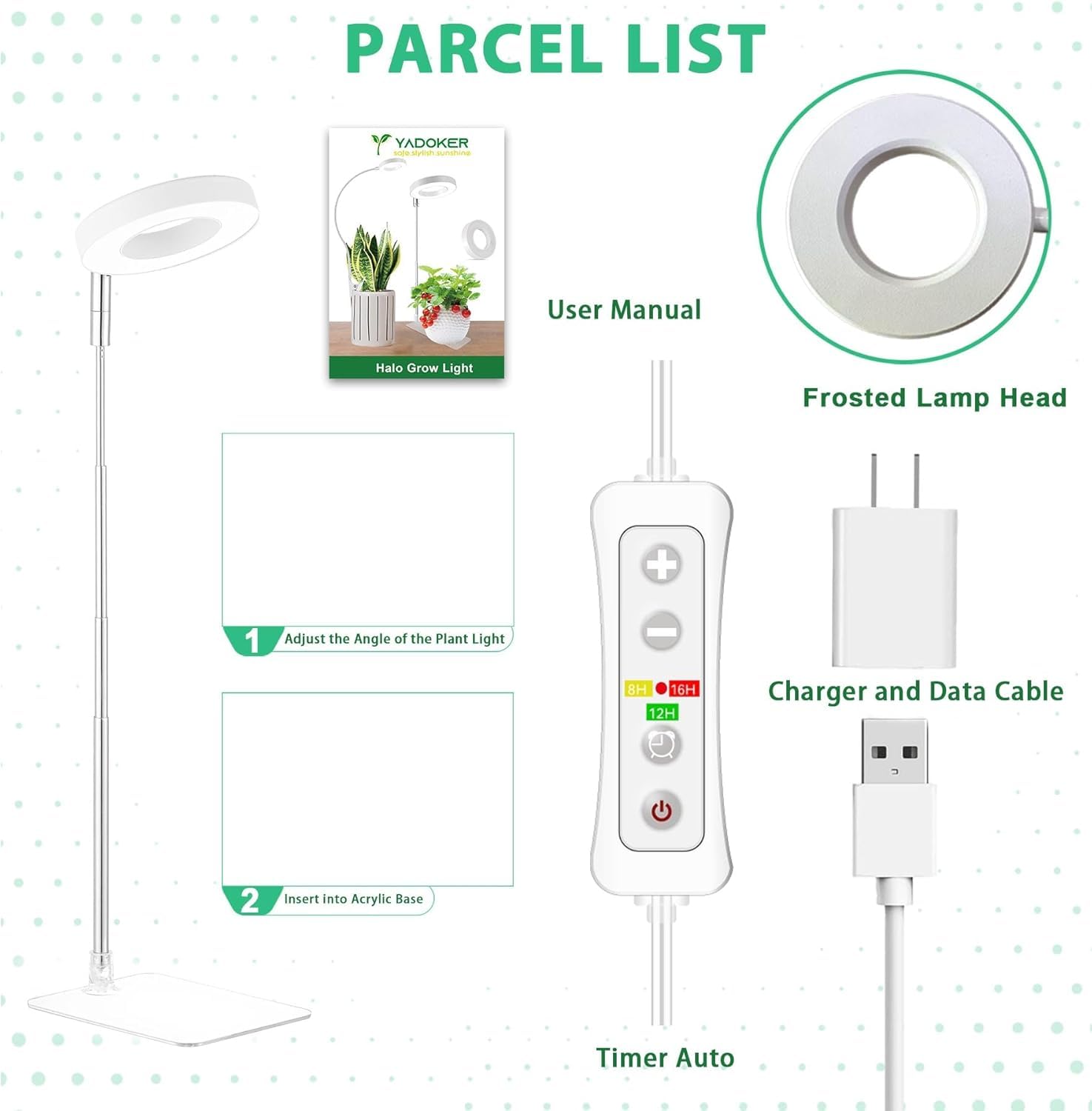 Yadoker Halo Grow Light uses safe aluminum housing stays cool to touch.