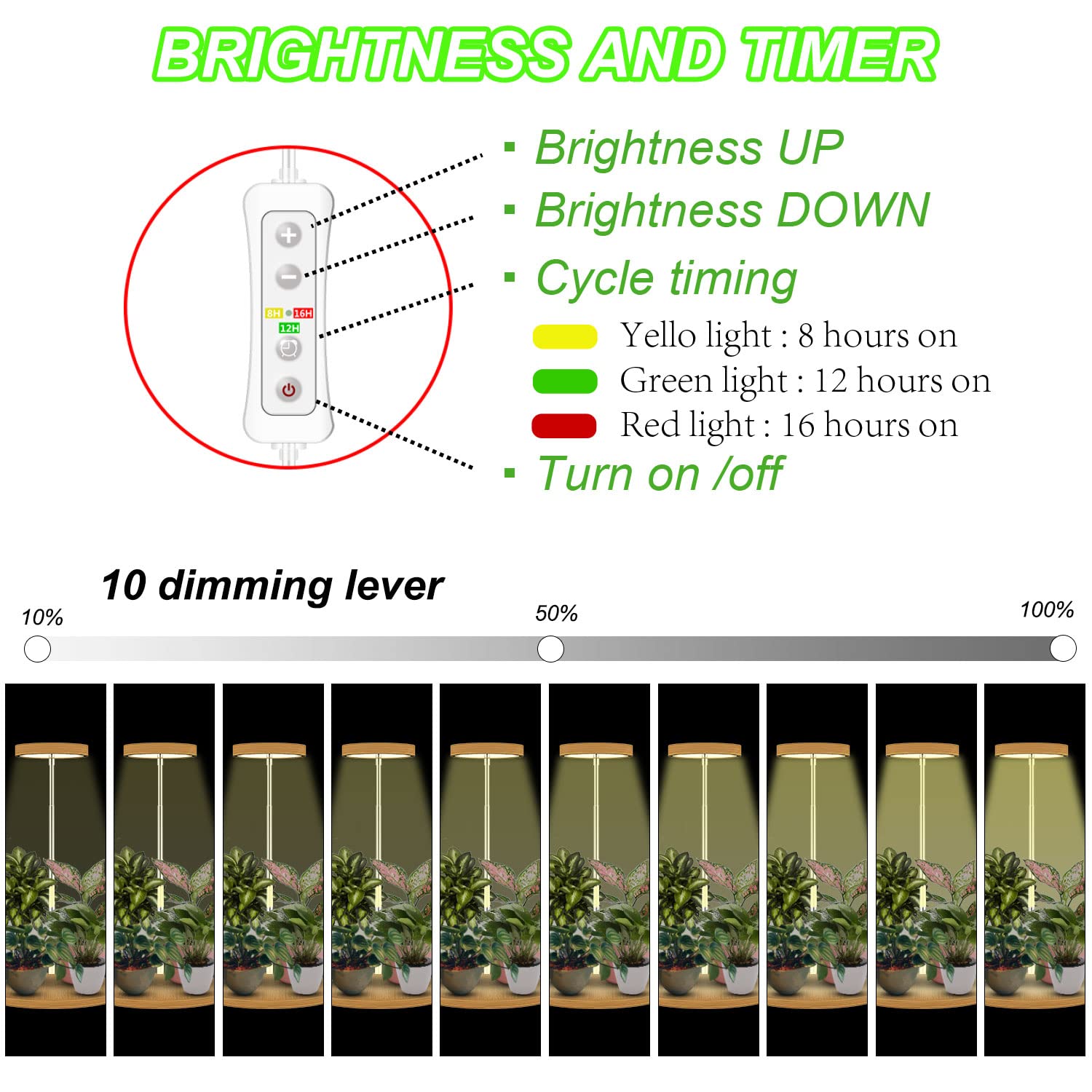 Height adjustable yadoker grow light on a plant for proper positioning