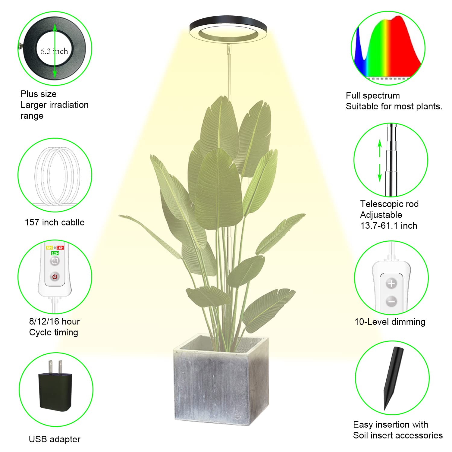 Yadoker adjustable pole demonstrates height customization for large plants