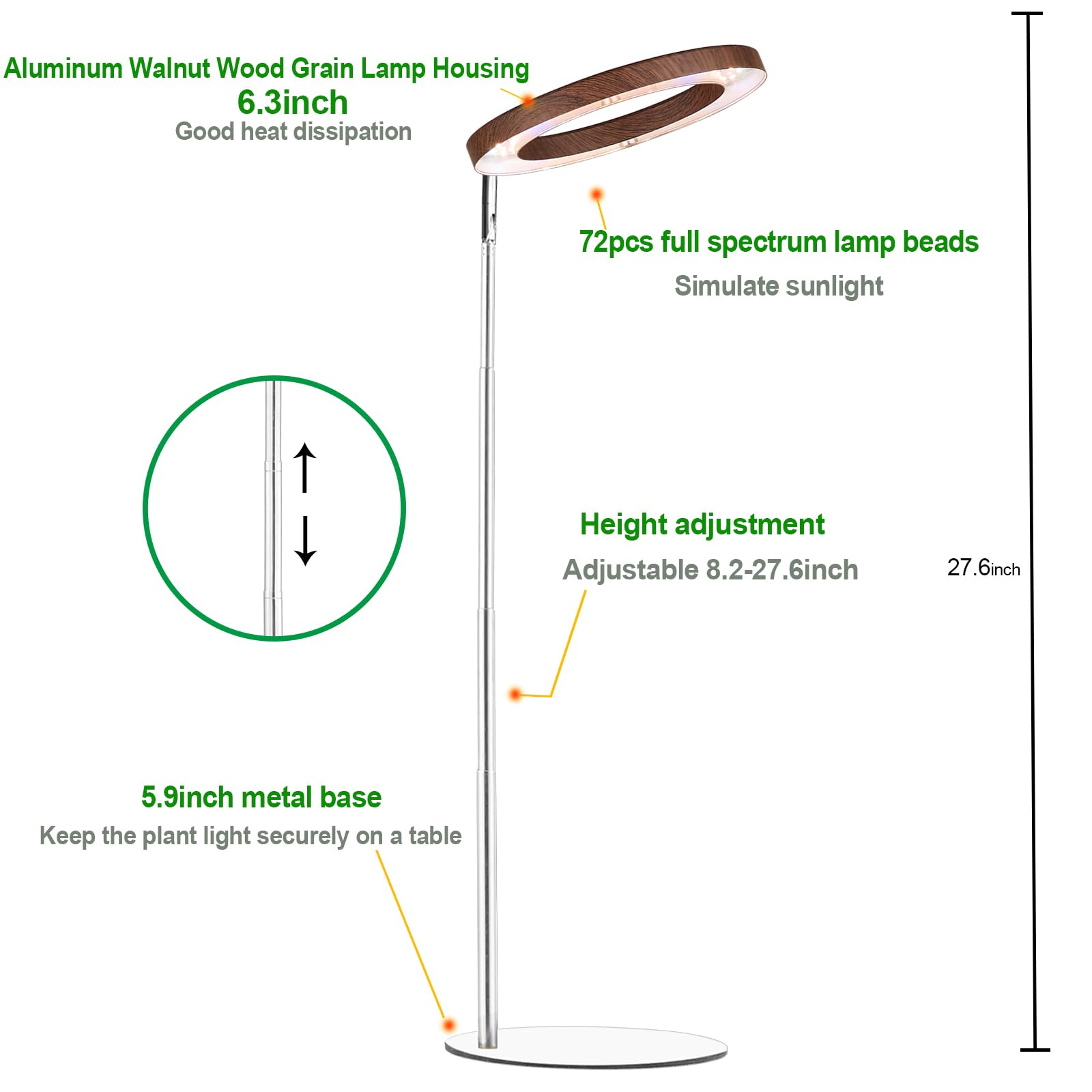 Yadoker height-adjustable pole adjusting light height for growing plants.