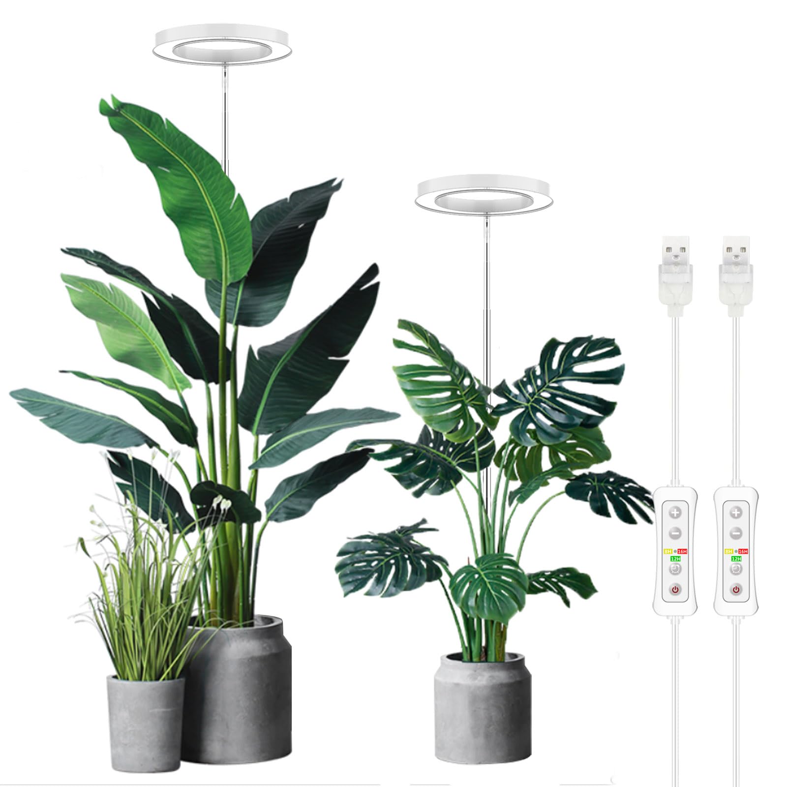 Yadoker LED growing light full spectrum over tall indoor plants for strong growth
