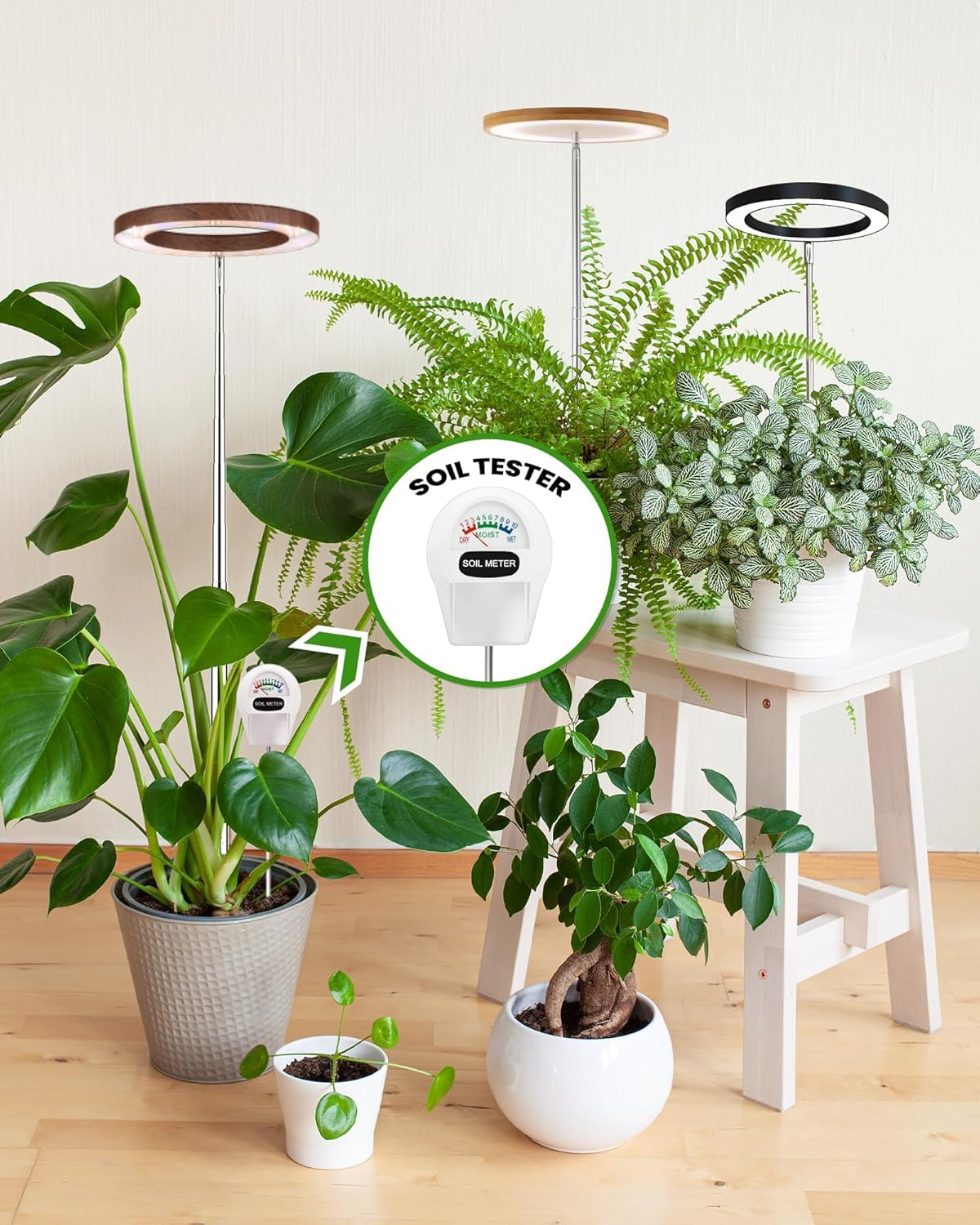 Yadoker grow light on height‑adjustable pole showing adjustable reach