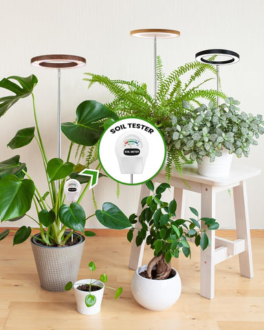 Yadoker grow light on height‑adjustable pole showing adjustable reach