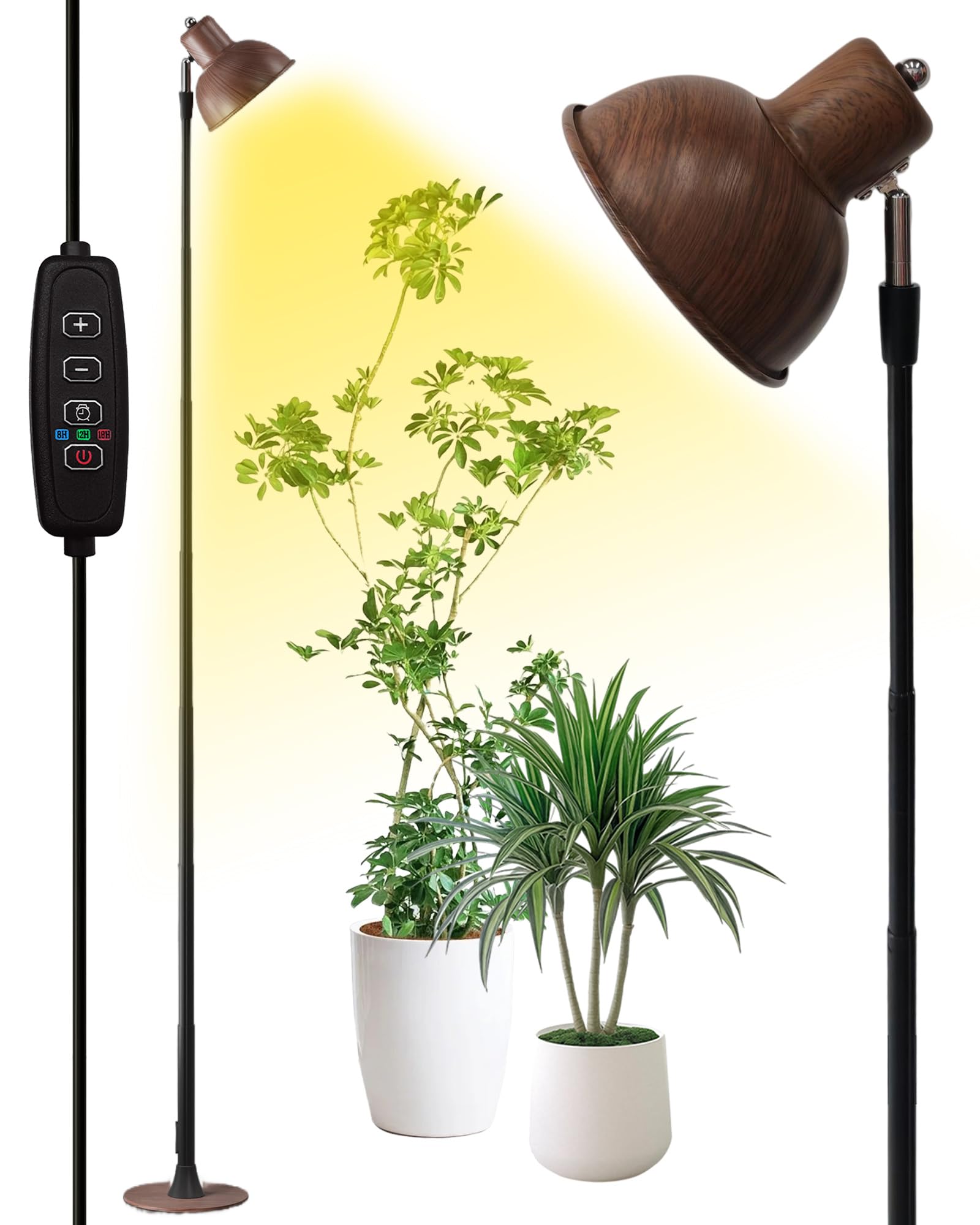 Yadoker plant grow light with walnut wood grain enhances stylish indoor gardening.