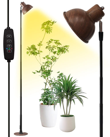 Yadoker plant grow light with walnut wood grain enhances stylish indoor gardening.