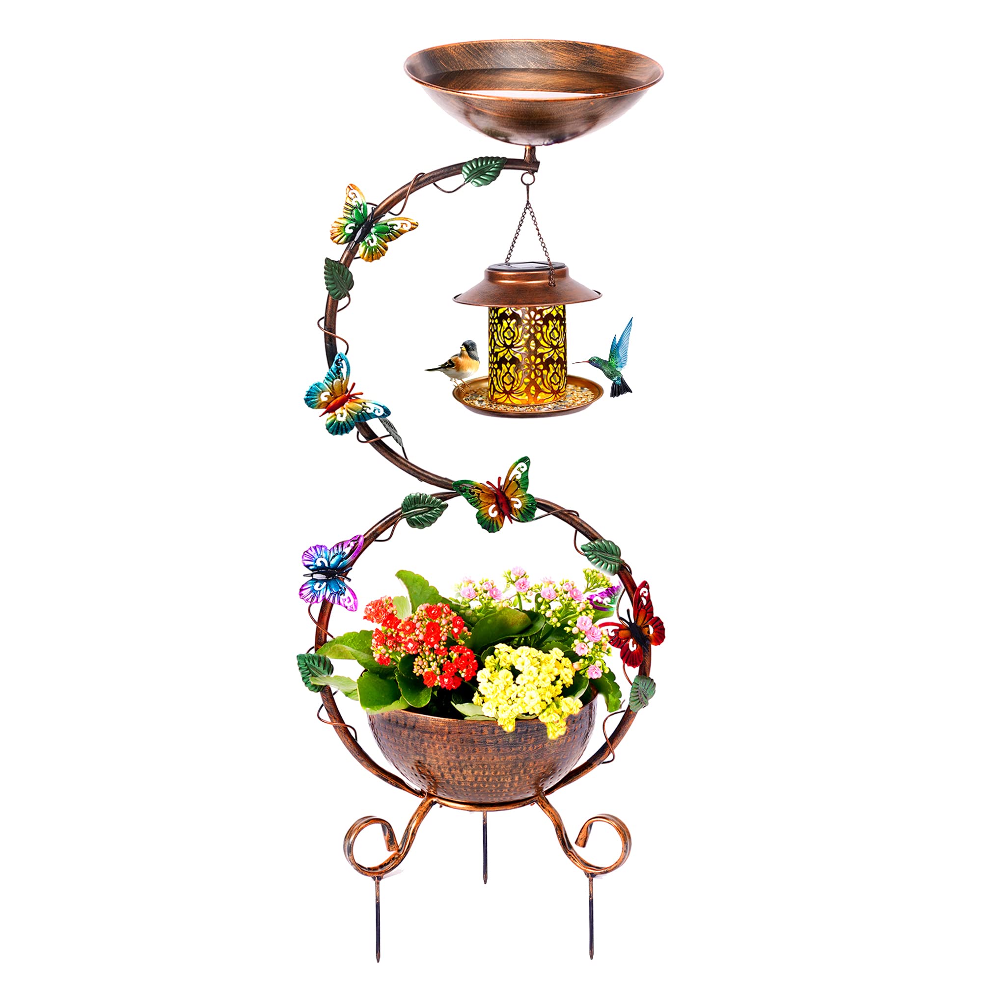 YADOOLIFE bird bath with solar feeder and flower planter pedestal in a sunny garden