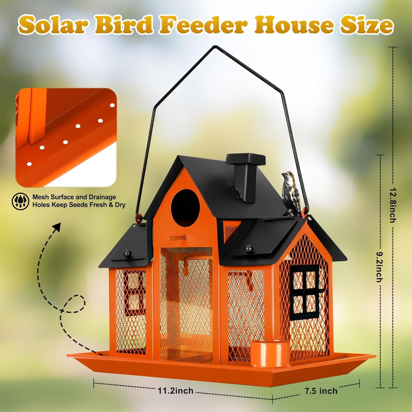 YADOOLIFE Solar Lighted Bird Feeder illuminates garden at night