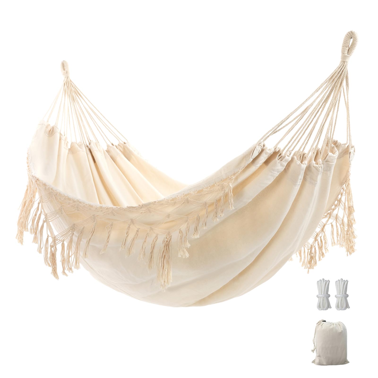 YAERSI double boho macrame hammock, 110-inch length for two-person lounging