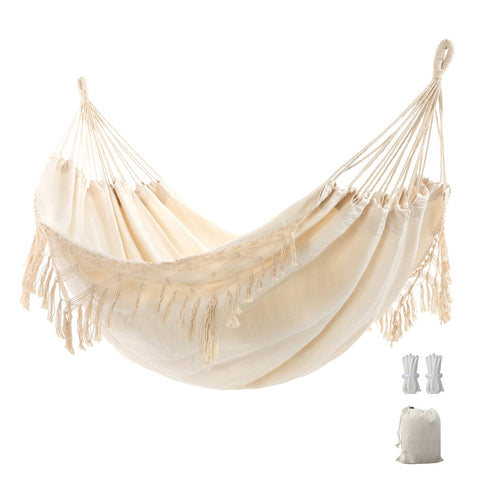 YAERSI double boho macrame hammock, 110-inch length for two-person lounging