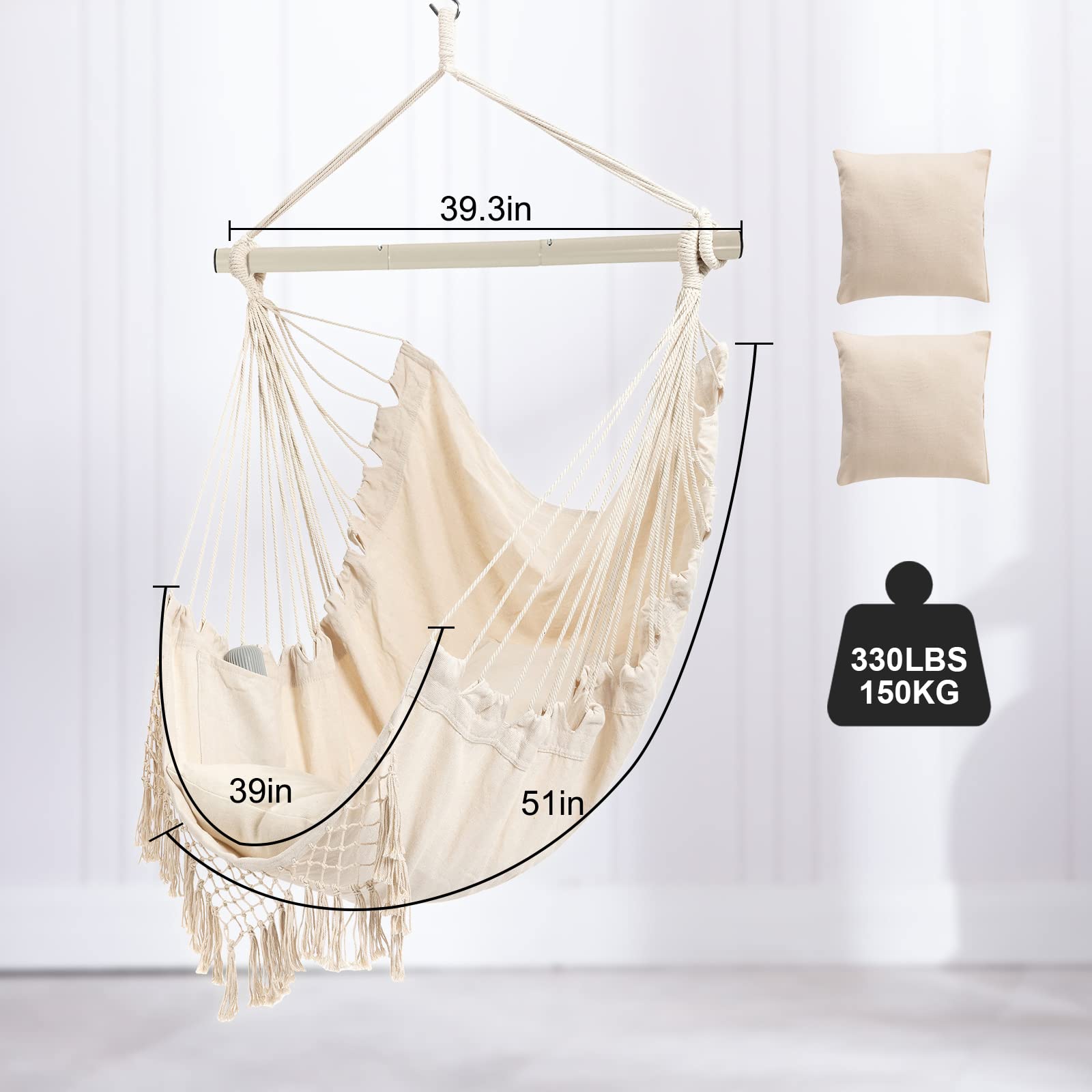YAERSI hammock chair side-pocket stores remotes and books within reach