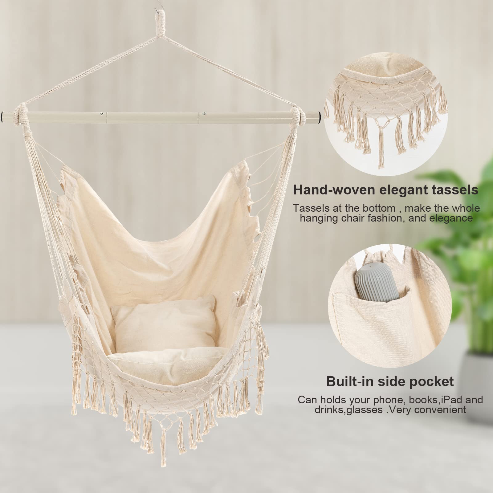 YAERSI hammock chair includes two cushions for extra cozy support