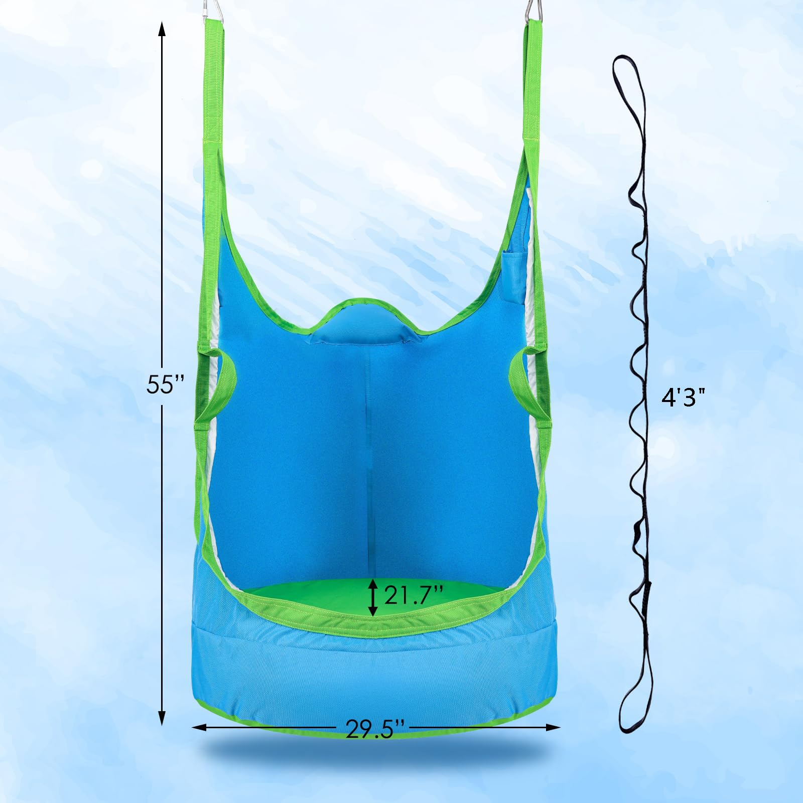 YAERSI pod swing chair fabric 900D Oxford for durability and comfort.