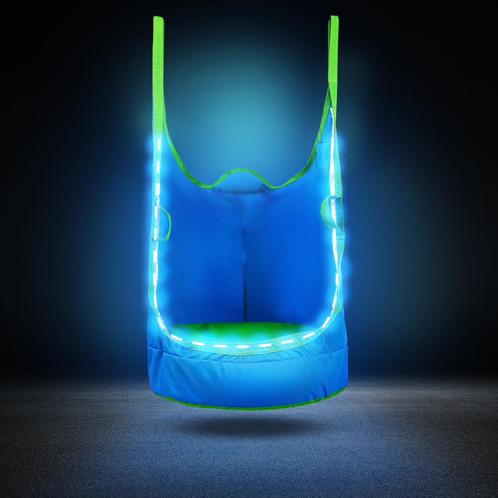 YAERSI Kids Pod Swing Chair with LED lights for indoor play and sensory exploration.