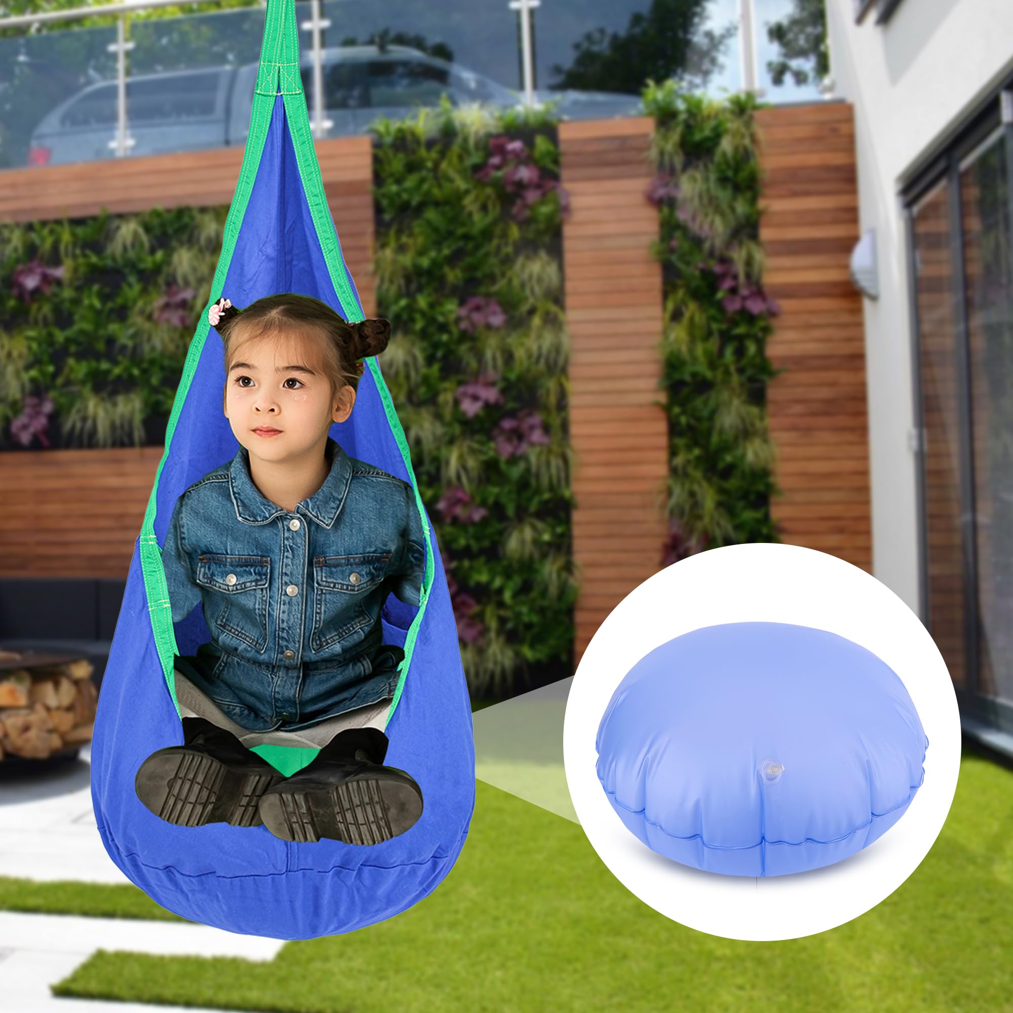 YAERSI thickened PVC inflatable cushion offers robust support for kids pod swings.