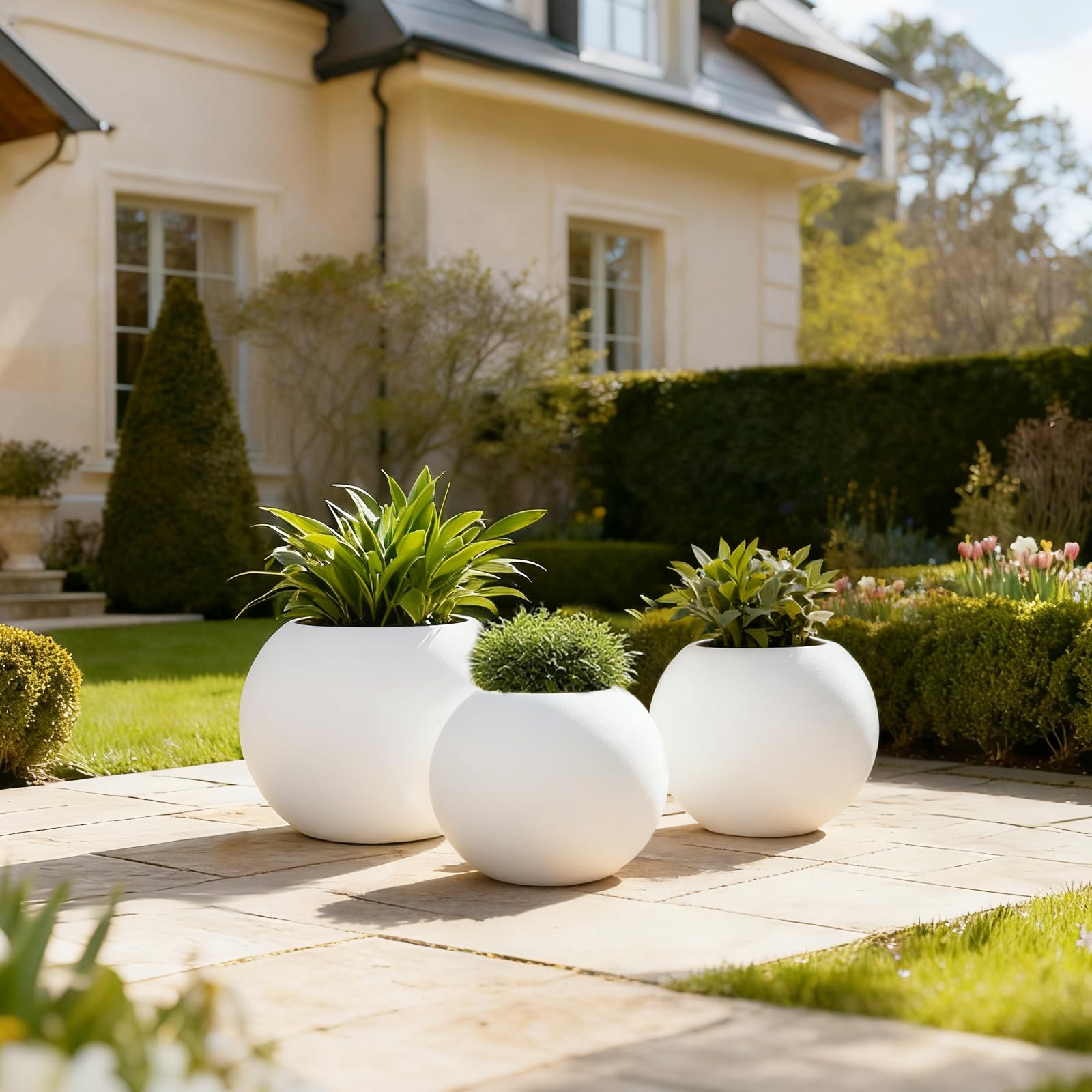 Yaghpy large round planter fits elegant indoor display on shelves or corners.