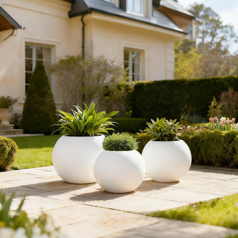 Yaghpy large round planter fits elegant indoor display on shelves or corners.