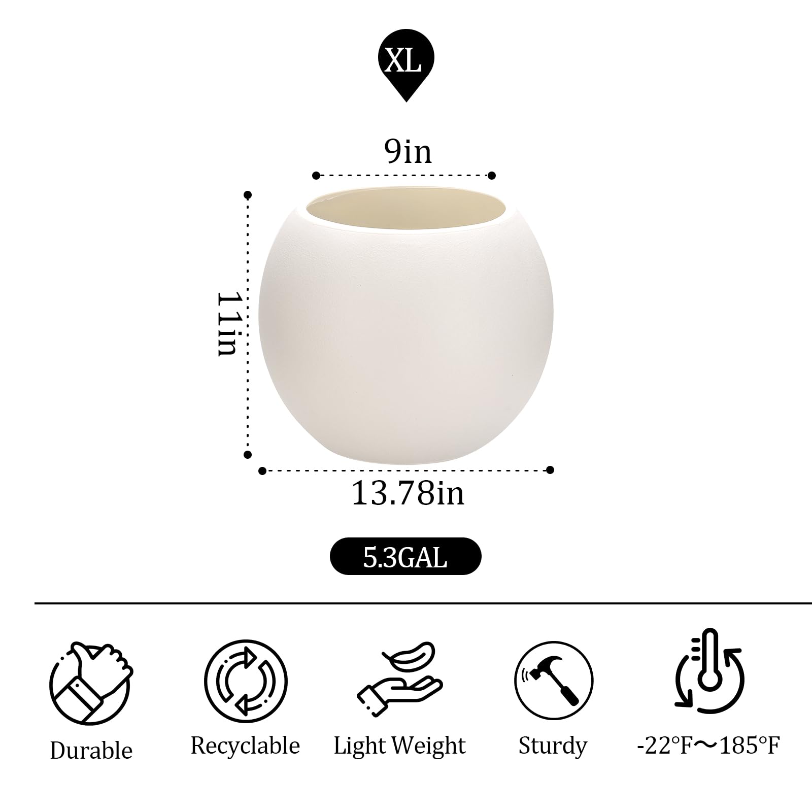Yaghpy large round planter for outdoor use, weather resistant on balconies.