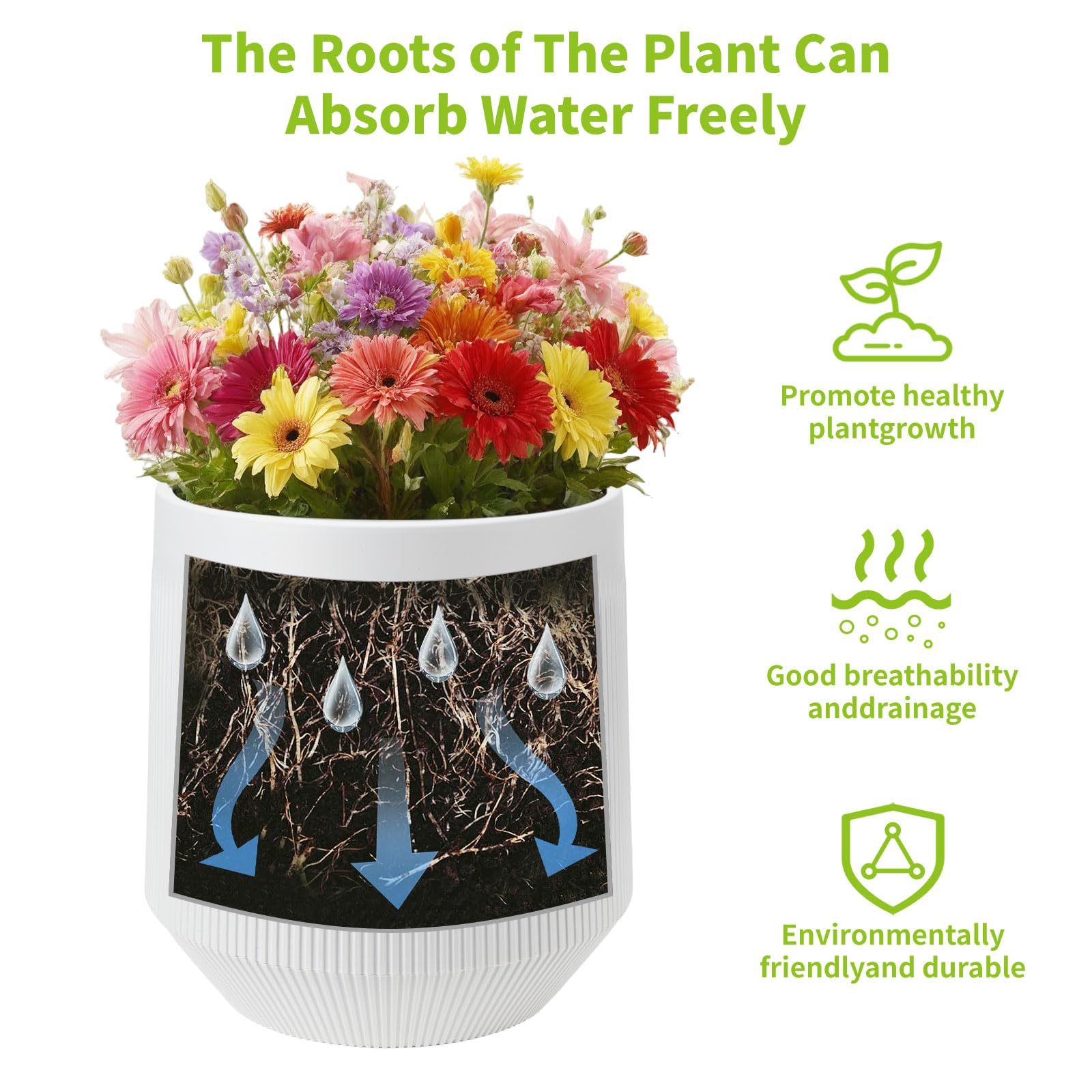 Yaghpy matte finish plastic pot emphasizes durable lightweight build.