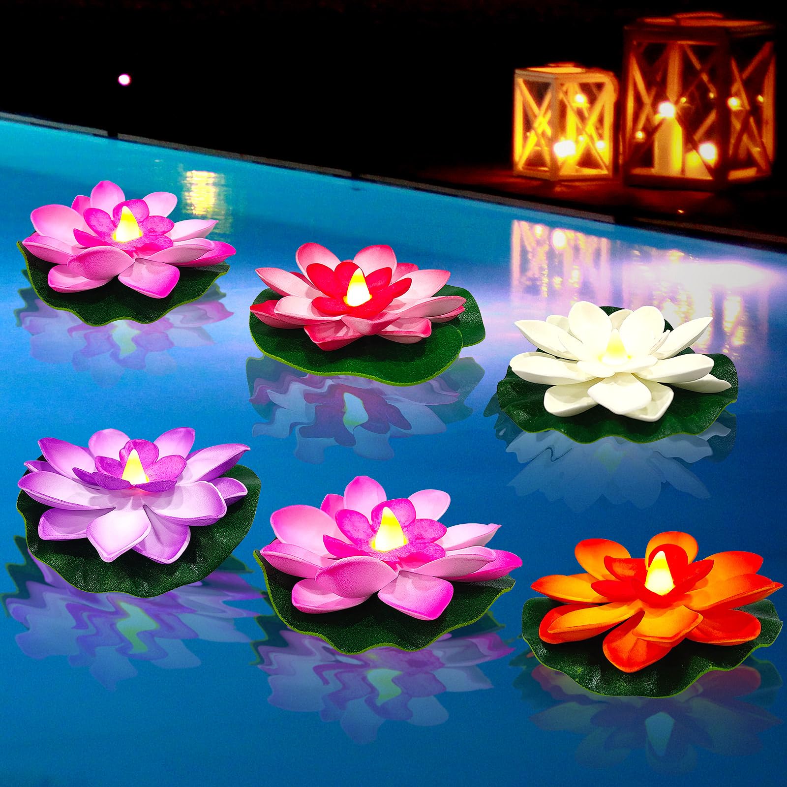YAHAHARICH floating lotus tea light 4-inch glow for pools and baths