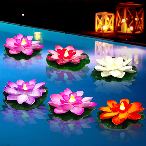 YAHAHARICH floating lotus tea light 4-inch glow for pools and baths