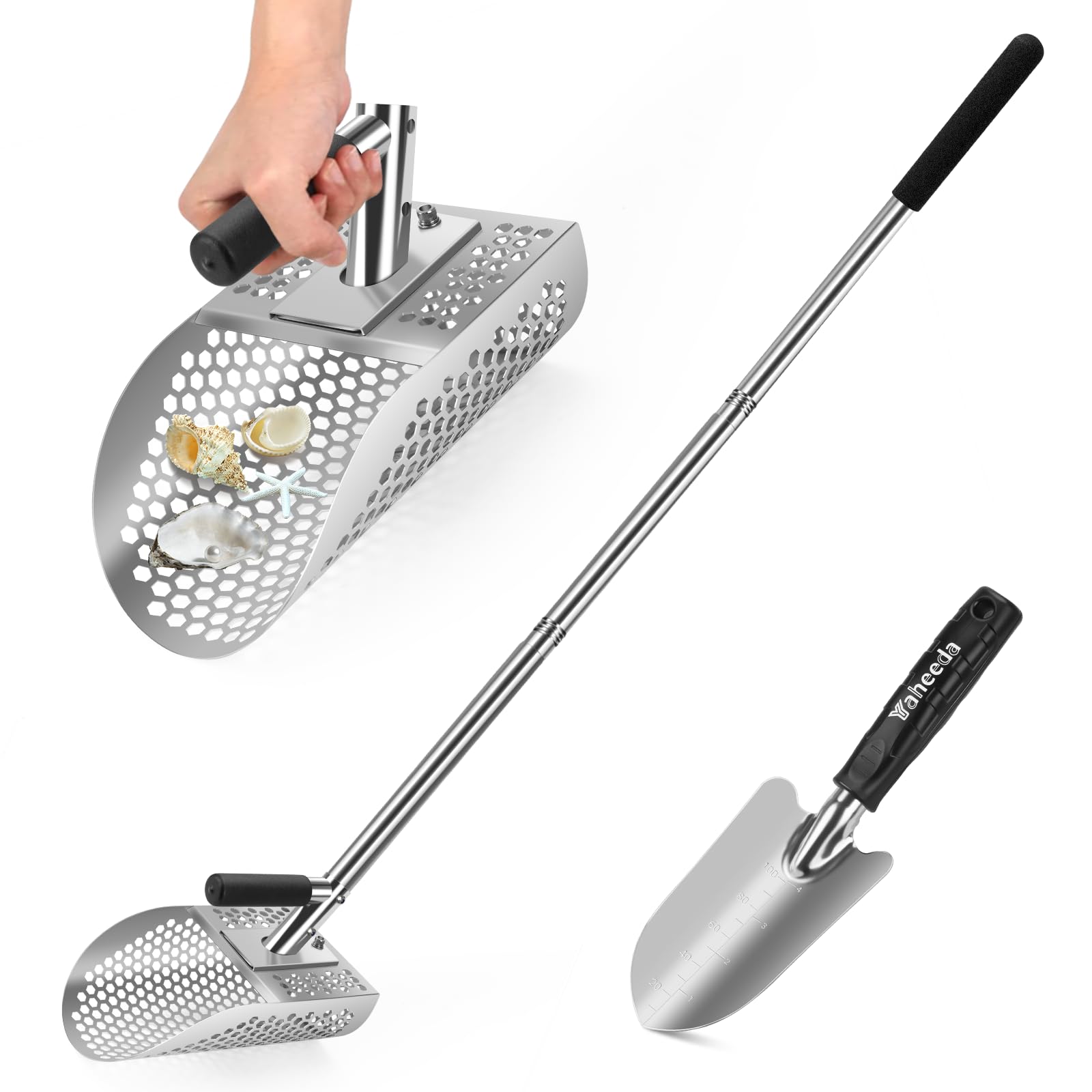 Yaheeda long handle sand scoop in stainless steel for beach treasure hunting