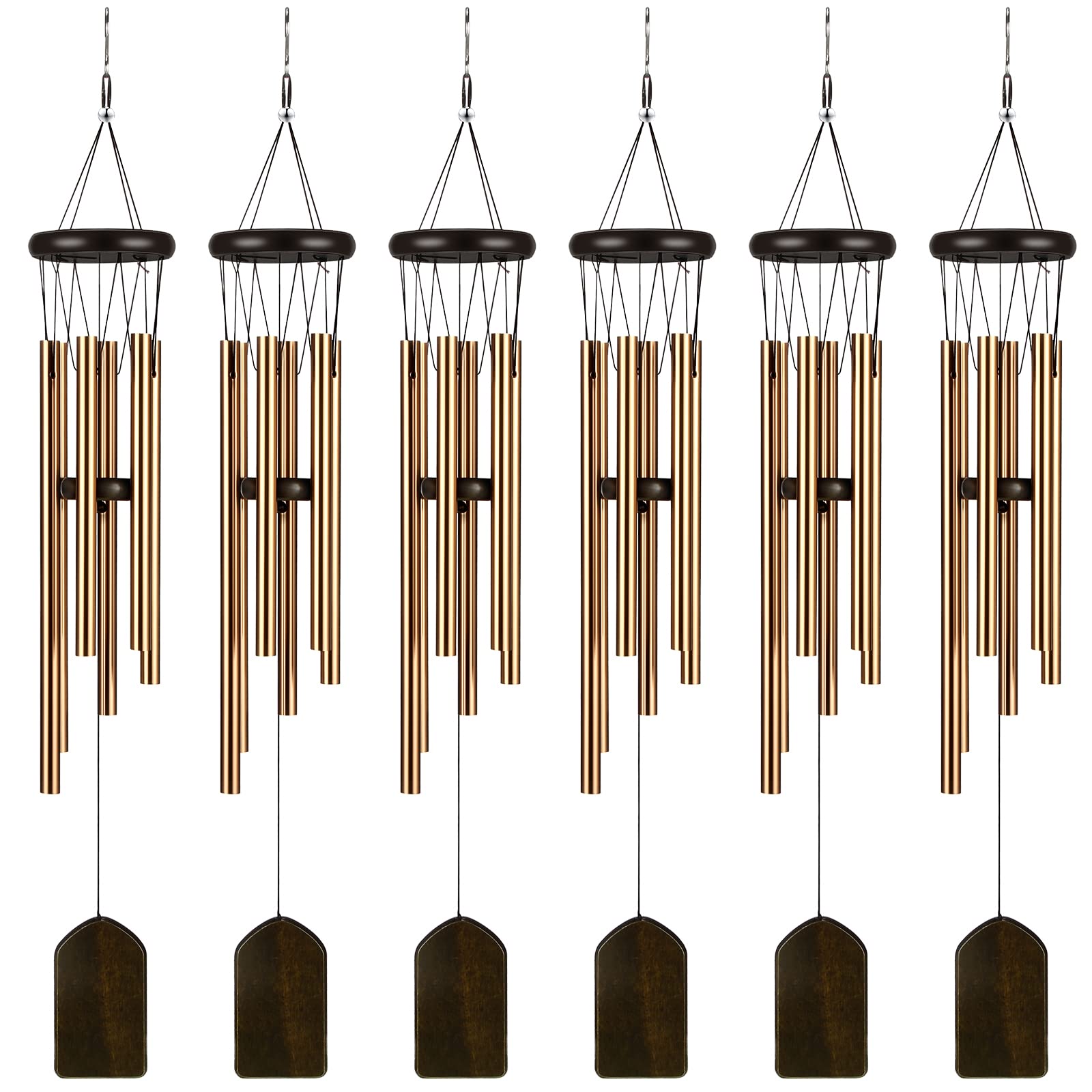 Yahenda 6-piece rustic wind chimes bronze enhances garden ambiance with soothing deep tones.