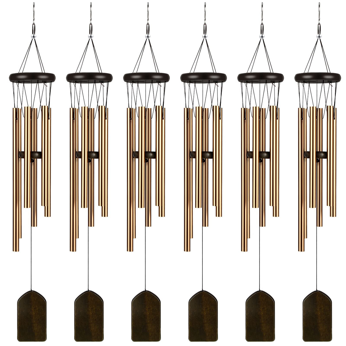 Yahenda 6-piece rustic wind chimes bronze enhances garden ambiance with soothing deep tones.