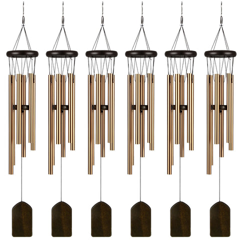 Yahenda 6-piece rustic wind chimes bronze enhances garden ambiance with soothing deep tones.