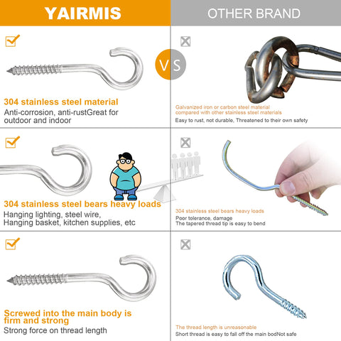 YAIRMIS hammock-friendly 5-inch screw eye hook installed on a beam.
