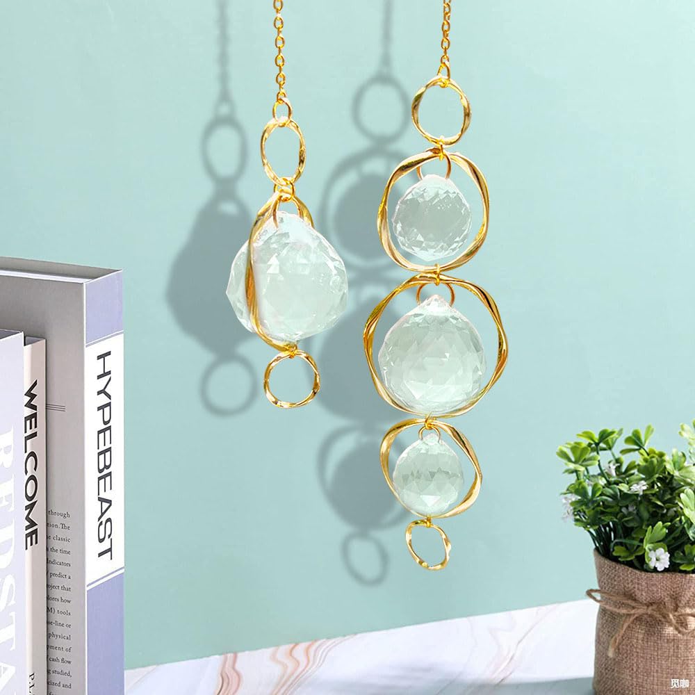 Yajuo crystal suncatcher prism ball with ring adds window charm