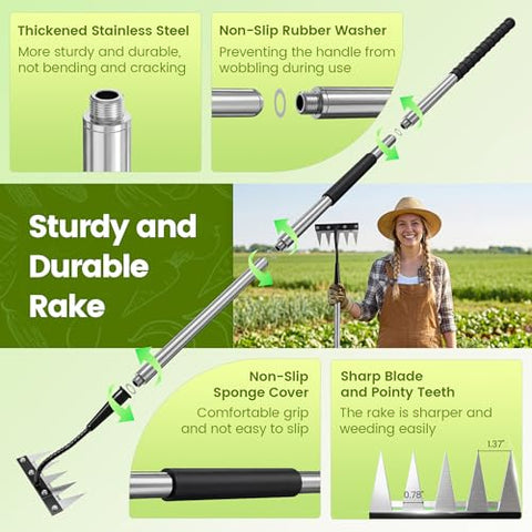 YALEENT adjustable-handle rake offers comfortable reach for varying heights