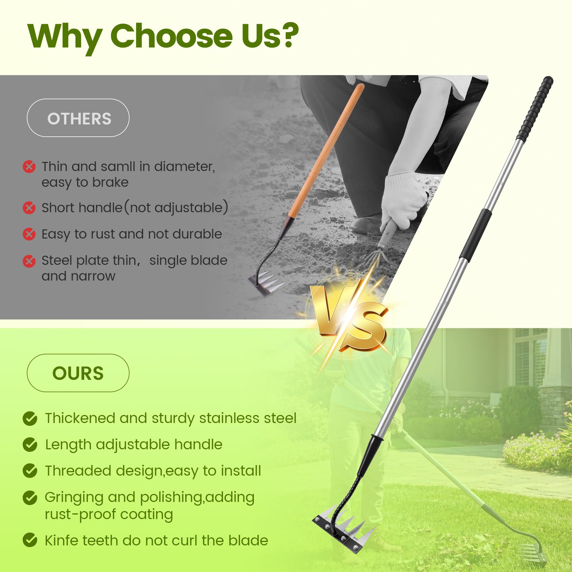 YALEENT 5-prong design penetrates soil for quicker weeding