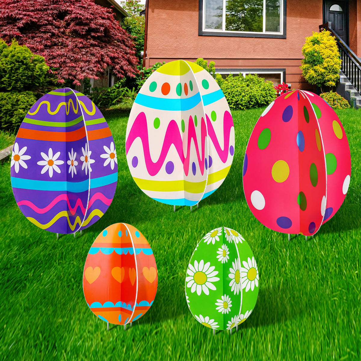 Yalikop 3D Easter egg signs large, vivid yard decor for festive outdoor display.